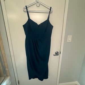 City Chic Blue Spaghetti Strap Ruched Midi Dress